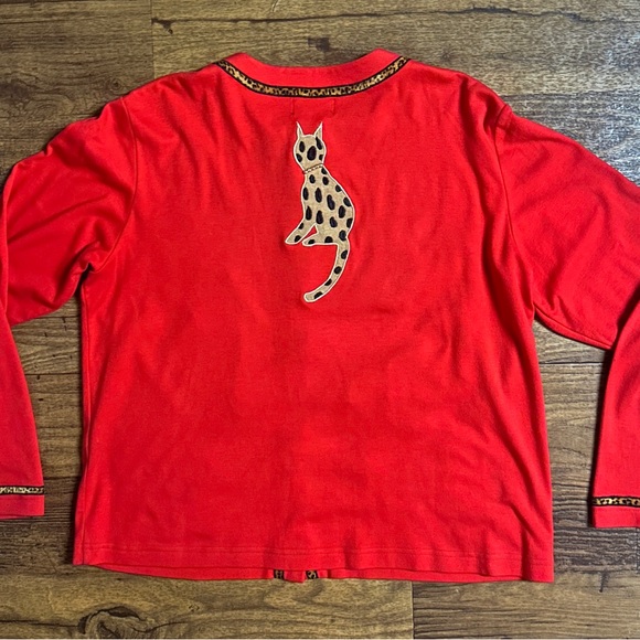 Berek • X-Large • Red • Multi-Color Cats • Embroidery • Cardigan Sweater - Picture 11 of 13